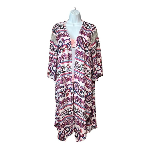 Cato Est. 1946 Paisley Lace Kimono Medium Open Lightweight Sheer Layering Piece - Picture 5 of 8